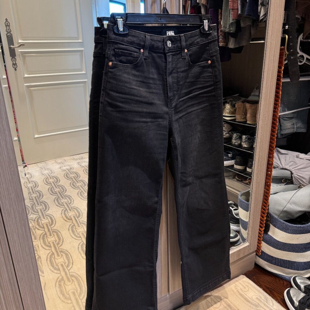 PAIGE High Rise Wide Leg Crop Black Jeans in "Anessa" - Picture 5 of 14